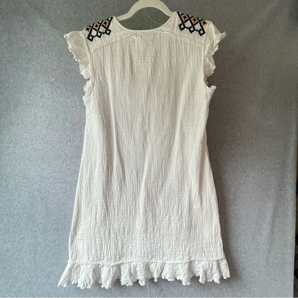Max Studio London White Embroidered Cotton Swim Coverup Medium